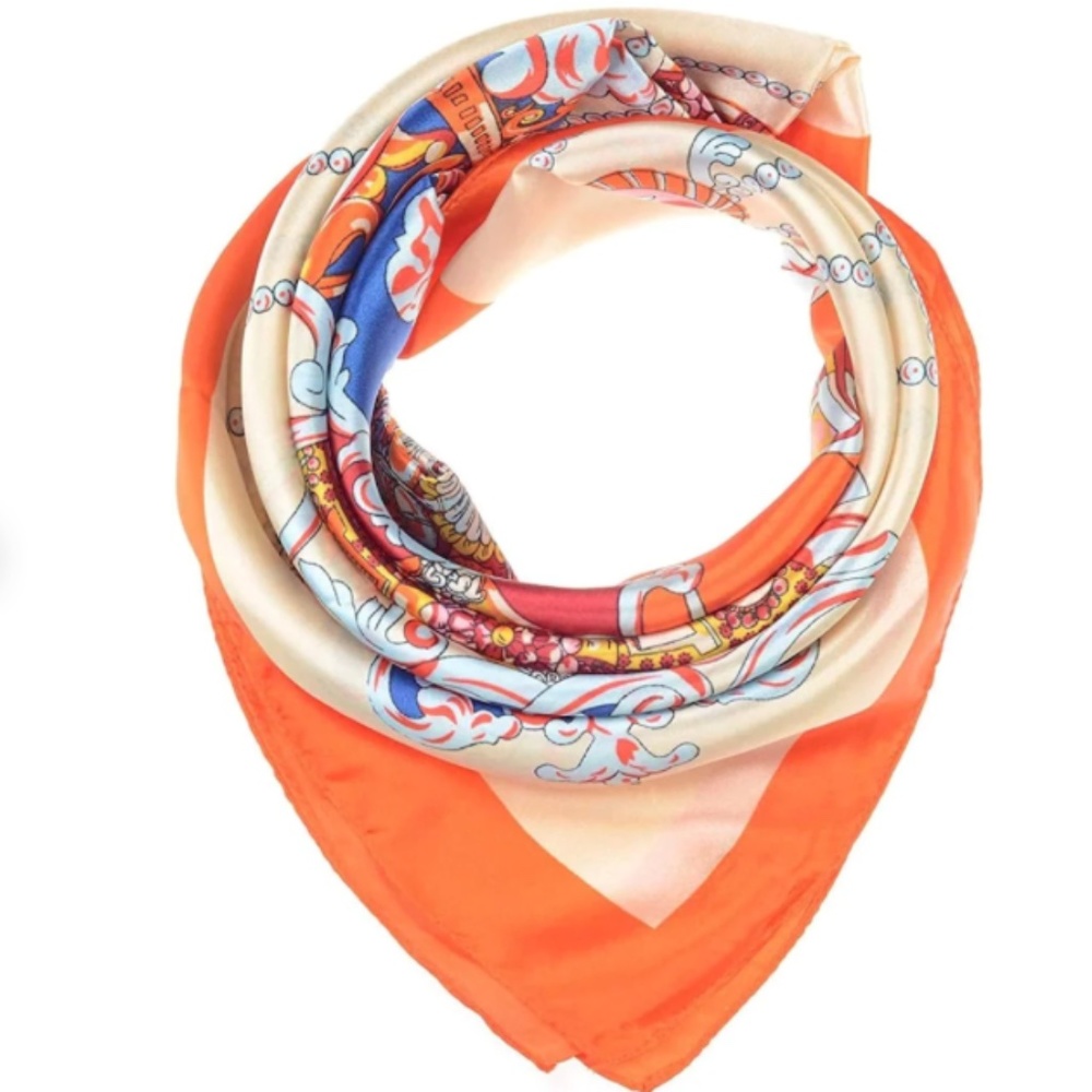 Silky Orange/Multi-color hair scarf